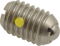 Vlier - 1/2-13, 0.281" Ball Diam, 0.75" Body Length, 0.072" Max Ball Reach, Threaded Ball Plunger - Stainless Steel Body, Stainless Steel Ball, 6 Lb Initial End Force, 30 Lb Final End Force, Locking Element - USA Tool & Supply