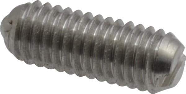 Vlier - 10-32, 0.094" Ball Diam, 0.513" Body Length, 0.025" Max Ball Reach, Threaded Ball Plunger - Stainless Steel Body, Stainless Steel Ball, 0.5 Lb Initial End Force, 1.5 Lb Final End Force - USA Tool & Supply