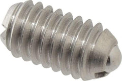 Vlier - 5/16-18, 0.156" Ball Diam, 0.578" Body Length, 0.04" Max Ball Reach, Threaded Ball Plunger - Stainless Steel Body, Stainless Steel Ball, 2 Lb Initial End Force, 4.25 Lb Final End Force - USA Tool & Supply