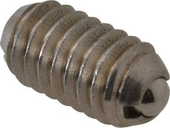 Vlier - 5/16-18, 0.156" Ball Diam, 0.578" Body Length, 0.04" Max Ball Reach, Threaded Ball Plunger - Stainless Steel Body, Stainless Steel Ball, 2 Lb Initial End Force, 4.25 Lb Final End Force, Locking Element - USA Tool & Supply