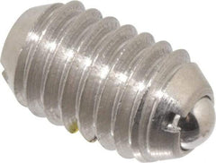 Vlier - 3/8-16, 0.188" Ball Diam, 0.625" Body Length, 0.048" Max Ball Reach, Threaded Ball Plunger - Stainless Steel Body, Stainless Steel Ball, 2.5 Lb Initial End Force, 5 Lb Final End Force, Locking Element - USA Tool & Supply