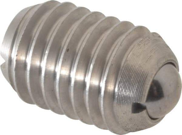 Vlier - 1/2-13, 0.281" Ball Diam, 0.75" Body Length, 0.072" Max Ball Reach, Threaded Ball Plunger - Stainless Steel Body, Stainless Steel Ball, 3 Lb Initial End Force, 6 Lb Final End Force - USA Tool & Supply