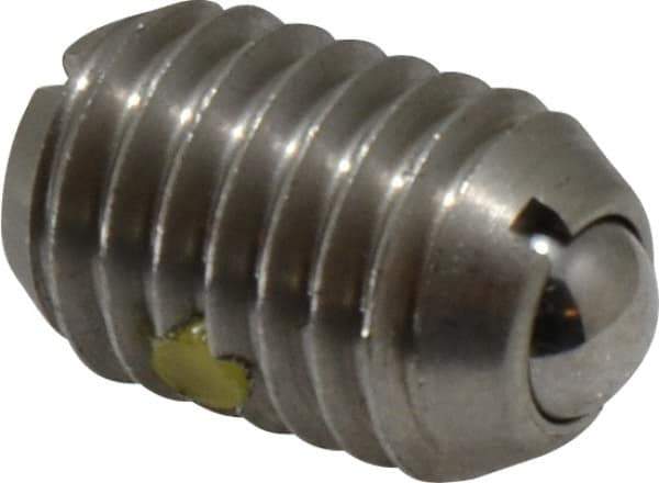 Vlier - 1/2-13, 0.281" Ball Diam, 0.75" Body Length, 0.072" Max Ball Reach, Threaded Ball Plunger - Stainless Steel Body, Stainless Steel Ball, 3 Lb Initial End Force, 6 Lb Final End Force, Locking Element - USA Tool & Supply