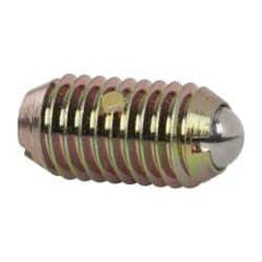 Vlier - M10x1.5, 6mm Ball Diam, 19mm Body Length, 2mm Max Ball Reach, Threaded Ball Plunger - Steel Body, Steel Ball, 13.49 Lb Initial End Force, 20.23 Lb Final End Force, Locking Element - USA Tool & Supply