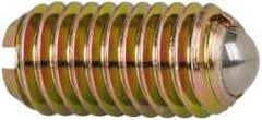 Vlier - M8x1.25, 5mm Ball Diam, 16mm Body Length, 1.5mm Max Ball Reach, Threaded Ball Plunger - Steel Body, Steel Ball, 9 Lb Initial End Force, 13.49 Lb Final End Force - USA Tool & Supply