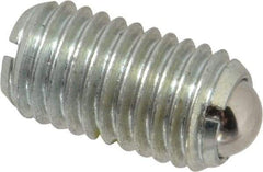 Vlier - M12x1.75, 8mm Ball Diam, 22mm Body Length, 2.5mm Max Ball Reach, Threaded Ball Plunger - Steel Body, Steel Ball, 2.25 Lb Initial End Force, 4.5 Lb Final End Force, Locking Element - USA Tool & Supply