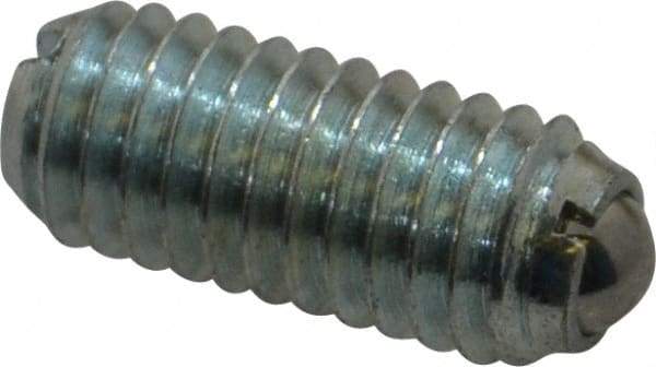 Vlier - M6x1.0, 3.5mm Ball Diam, 14mm Body Length, 1mm Max Ball Reach, Threaded Ball Plunger - Steel Body, Steel Ball, 0.45 Lb Initial End Force, 1.35 Lb Final End Force - USA Tool & Supply