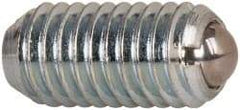 Vlier - M8x1.25, 5mm Ball Diam, 16mm Body Length, 1.5mm Max Ball Reach, Threaded Ball Plunger - Steel Body, Steel Ball, 1.12 Lb Initial End Force, 2.25 Lb Final End Force - USA Tool & Supply