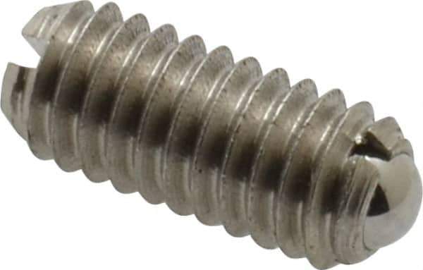 Vlier - M4x0.7, 2.5mm Ball Diam, 9mm Body Length, 0.8mm Max Ball Reach, Threaded Ball Plunger - Stainless Steel Body, Stainless Steel Ball, 0.9 Lb Initial End Force, 2.25 Lb Final End Force - USA Tool & Supply