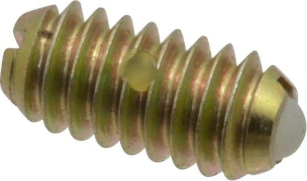 Vlier - 1/4-20, 0.125" Ball Diam, 0.531" Body Length, 0.035" Max Ball Reach, Threaded Ball Plunger - Steel Body, Nylon Ball, 4 Lb Initial End Force, 12 Lb Final End Force, Locking Element - USA Tool & Supply