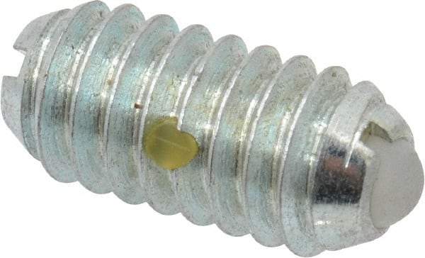 Vlier - 1/4-20, 0.125" Ball Diam, 0.531" Body Length, 0.035" Max Ball Reach, Threaded Ball Plunger - Steel Body, Nylon Ball, 2 Lb Initial End Force, 4 Lb Final End Force, Locking Element - USA Tool & Supply