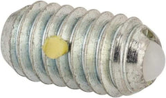 Vlier - 5/16-18, 0.156" Ball Diam, 0.578" Body Length, 0.04" Max Ball Reach, Threaded Ball Plunger - Steel Body, Nylon Ball, 2 Lb Initial End Force, 4.25 Lb Final End Force, Locking Element - USA Tool & Supply