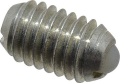 Vlier - 3/8-16, 0.188" Ball Diam, 0.625" Body Length, 0.048" Max Ball Reach, Threaded Ball Plunger - Steel Body, Nylon Ball, 2.5 Lb Initial End Force, 5 Lb Final End Force, Locking Element - USA Tool & Supply