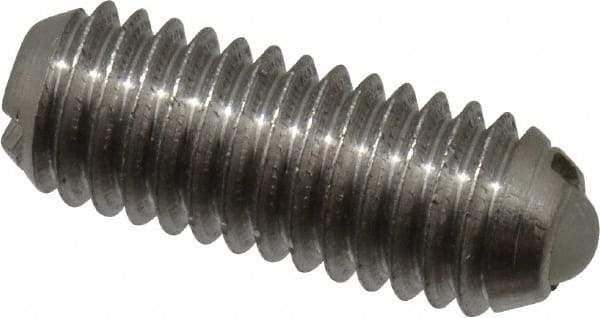 Vlier - 10-32, 0.094" Ball Diam, 0.513" Body Length, 0.025" Max Ball Reach, Threaded Ball Plunger - Stainless Steel Body, Nylon Ball, 0.5 Lb Initial End Force, 1.5 Lb Final End Force - USA Tool & Supply