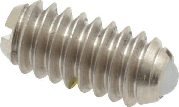 Vlier - 1/4-20, 0.125" Ball Diam, 0.531" Body Length, 0.035" Max Ball Reach, Threaded Ball Plunger - Stainless Steel Body, Nylon Ball, 2 Lb Initial End Force, 4 Lb Final End Force, Locking Element - USA Tool & Supply