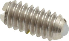 Vlier - 1/4-20, 0.125" Ball Diam, 0.531" Body Length, 0.035" Max Ball Reach, Threaded Ball Plunger - Stainless Steel Body, Nylon Ball, 2 Lb Initial End Force, 4 Lb Final End Force, Locking Element - USA Tool & Supply
