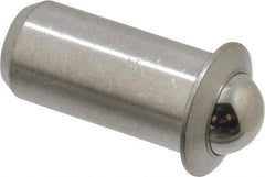 Vlier - 0.0786" Body Length x 3/8" Body Diam, 5 Lb Init to 14 Lb Final End Force, Stainless Steel Press Fit Ball Plunger - 5/16" Ball Diam, 0.11" Max Ball Reach, 0.078" Flange Thickness - USA Tool & Supply