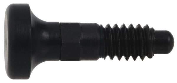 Vlier - 1/4-20, 0.16" Max Plunger Diam, 0.12 Lb Init to 0.36 Lb Final End Force, Knob Handle Plunger - Delrin Knob, 0.63" Body Length, 1/2" Length Under Head/Shoulder, 0.13" Plunger Projection - USA Tool & Supply