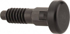 Vlier - M6x1.0, 13mm Thread Length, 0.118" Max Plunger Diam, 0.11 Lb Init to 0.34 Lb Final End Force, Locking Knob Handle Plunger - Delrin Knob, 0.63" Body Length, 1/2" Length Under Head/Shoulder, 0.118" Plunger Projection - USA Tool & Supply