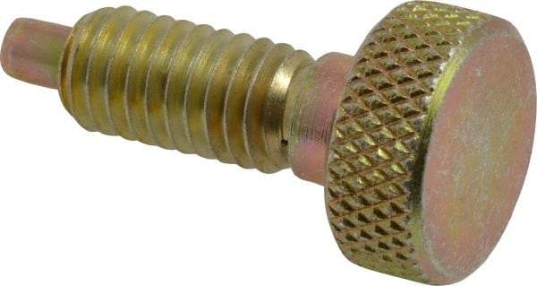 Vlier - 3/8-16, 3/4" Thread Length, 0.185" Max Plunger Diam, 1 Lb Init to 8 Lb Final End Force, Knob Handle Plunger - Knurled Knob, 0.94" Body Length, 3/4" Length Under Head/Shoulder, 0.218" Plunger Projection - USA Tool & Supply