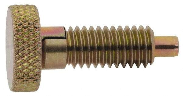 Vlier - M6x1.0, 0.4" Thread Length, 0.12" Max Plunger Diam, 0.5 Lb Init to 2 Lb Final End Force, Locking Knob Handle Plunger - Knurled Knob, 10mm Body Length, 0.53" Length Under Head/Shoulder, 0.13" Plunger Projection - USA Tool & Supply