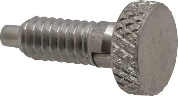 Vlier - 1/4-20, 0.4" Thread Length, 0.123 to 1/8" Max Plunger Diam, 0.5 Lb Init to 2 Lb Final End Force, Locking Knob Handle Plunger - Knurled Knob, 0.53" Length Under Head/Shoulder, 1/8" Plunger Projection - USA Tool & Supply