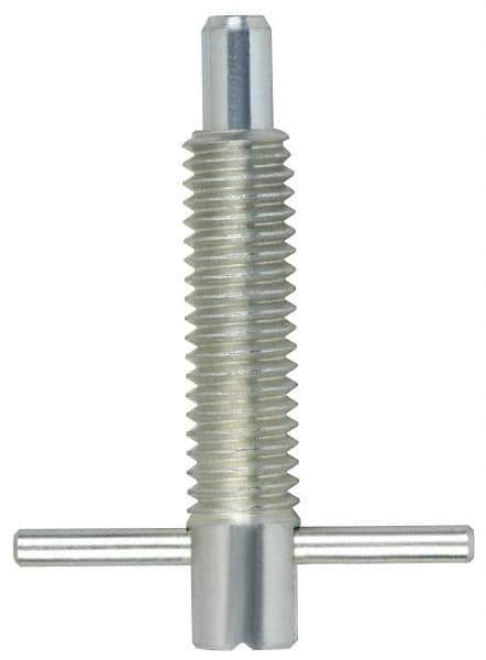 Vlier - M10x1.5 Thread, 2" Body Length, 3/8" Plunger Projection, 0.23" Plunger Diam, Stainless Steel, Locking T Handle Plunger - 1.2" Thread Length, 1-1/2" Handle Length, 1.7" Plunger Length, 2 Lb Initial End Force, 4 Lb Final End Force, - USA Tool & Supply