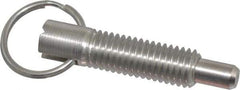 Vlier - 1/2-13, 1.4" Thread Length, 5/16" Plunger Diam, 1/2" Plunger Projection, 2.5 Lb Init to 5 Lb Final End Force, Stainless Steel Locking Pull Ring Plunger - 1.4" Len Under Head, 2" Body Len, 1.26" Ring Diam, 2" Plunger Len, 0.6" Head Height - USA Tool & Supply