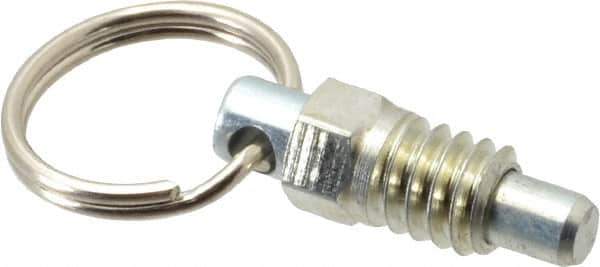Vlier - 1/4-20, 0.31" Thread Length, 0.16" Plunger Diam, 0.19" Plunger Projection, 0.5 Lb Init to 2 Lb Final End Force, Steel Pull Ring Plunger - 0.31" Len Under Head, 0.44" Body Len, 0.62" Ring Diam, 0.62" Plunger Len, 1/4" Hex, 0.18" Head Height - USA Tool & Supply