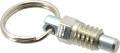 Vlier - 1/4-20, 0.31" Thread Length, 0.16" Plunger Diam, 0.19" Plunger Projection, 0.5 Lb Init to 2 Lb Final End Force, Steel Pull Ring Plunger - 0.31" Len Under Head, 0.44" Body Len, 0.62" Ring Diam, 0.62" Plunger Len, 1/4" Hex, 0.18" Head Height - USA Tool & Supply