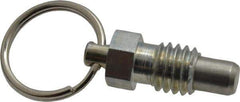 Vlier - 3/8-16, 0.31" Thread Length, 1/4" Plunger Diam, 0.28" Plunger Projection, 0.75 Lb Init to 3 Lb Final End Force, Steel Pull Ring Plunger - 0.44" Len Under Head, 0.63" Body Len, 3/4" Ring Diam, 0.82" Plunger Len, 0.38" Hex, 0.19" Head Height - USA Tool & Supply