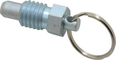 Vlier - 1/2-13, 0.43" Thread Length, 0.31" Plunger Diam, 0.38" Plunger Projection, 1 Lb Init to 4 Lb Final End Force, Steel Pull Ring Plunger - 0.56" Len Under Head, 0.81" Body Len, 1" Ring Diam, 1.06" Plunger Len, 1/2" Hex, 1/4" Head Height - USA Tool & Supply