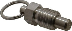 Vlier - 5/8-11, 0.56" Thread Length, 0.38" Plunger Diam, 0.44" Plunger Projection, 1.25 Lb Init to 5 Lb Final End Force, Stainless Steel Pull Ring Plunger - 0.69" Len Under Head, 1" Body Len, 1" Ring Diam, 1.31" Plunger Len, 0.62" Hex, 0.31" Head Height - USA Tool & Supply