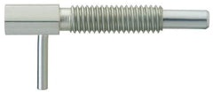 Vlier - M6x1.0, 0.788" Thread Length, 4mm Plunger Diam, 2.2 N Init to 11.1 N Final End Force, Stainless Steel Locking L Handle Plunger - 32mm Body Length, 20mm Length Under Head, Locking Element, 10mm Plunger Projection - USA Tool & Supply
