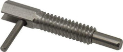Vlier - 1/4-20, 0.8" Thread Length, 0.16" Plunger Diam, 0.5 Lb Init to 2.5 Lb Final End Force, Stainless Steel Locking L Handle Plunger - 1-1/4" Body Length, 0.8" Length Under Head, 0.38" Plunger Projection - USA Tool & Supply