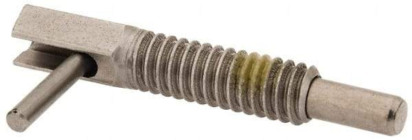 Vlier - 1/4-20, 0.8" Thread Length, 0.16" Plunger Diam, 0.5 Lb Init to 2.5 Lb Final End Force, Stainless Steel Locking L Handle Plunger - 1-1/4" Body Length, 0.8" Length Under Head, Locking Element, 0.38" Plunger Projection - USA Tool & Supply