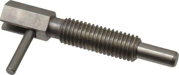 Vlier - M10x1.5, 1.17" Thread Length, 6mm Plunger Diam, 3.3 N Init to 16.7 N Final End Force, Stainless Steel Locking L Handle Plunger - 51mm Body Length, 33mm Length Under Head, 14mm Plunger Projection - USA Tool & Supply