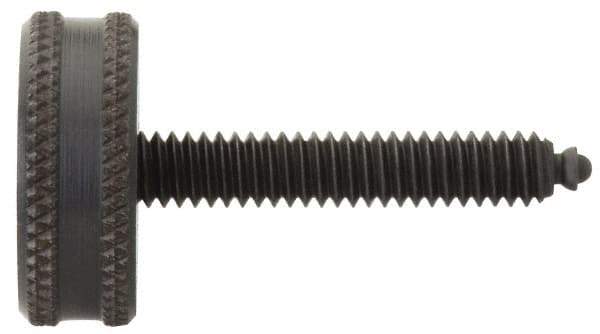 Vlier - 3/8-16 Knurled Shoulderless Swivel Pad Tip Steel Thumb Screw - 3" OAL, 1-1/4" Head Diam x 1/2" Head Height, Black Oxide Finish - USA Tool & Supply