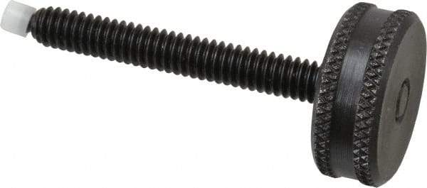 Vlier - 1/4-20 Knurled Shoulderless Swivel Pad Tip Steel Thumb Screw - 2-3/8" OAL, 1" Head Diam x 3/8" Head Height, Black Oxide Finish - USA Tool & Supply