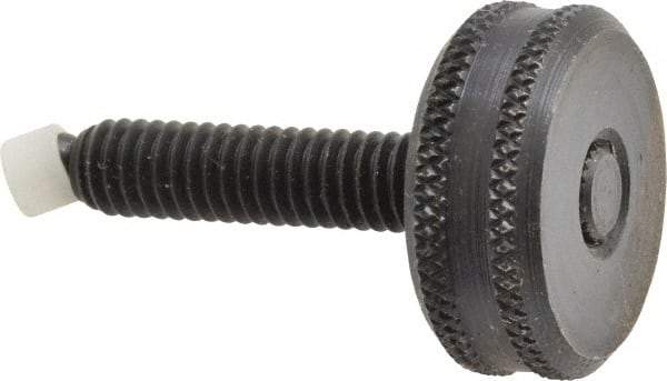 Vlier - 5/16-18 Knurled Shoulderless Swivel Pad Tip Steel Thumb Screw - 1-15/16" OAL, 1-1/8" Head Diam x 7/16" Head Height, Black Oxide Finish - USA Tool & Supply
