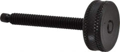 Vlier - 1/4-20 Knurled Shoulderless Swivel Pad Tip Steel Thumb Screw - 2-3/8" OAL, 1" Head Diam x 3/8" Head Height, Black Oxide Finish - USA Tool & Supply