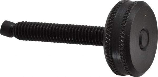 Vlier - 5/16-18 Knurled Shoulderless Swivel Pad Tip Steel Thumb Screw - 2-7/16" OAL, 1-1/8" Head Diam x 7/16" Head Height, Black Oxide Finish - USA Tool & Supply