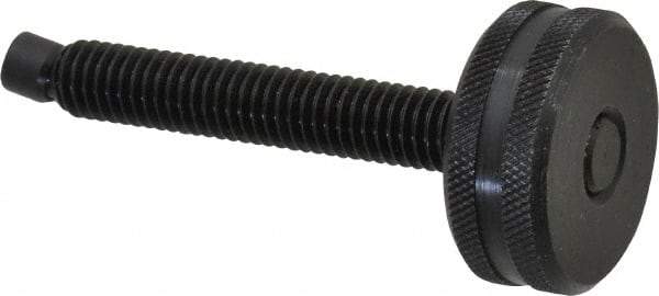 Vlier - 3/8-16 Knurled Shoulderless Swivel Pad Tip Steel Thumb Screw - 3" OAL, 1-1/4" Head Diam x 1/2" Head Height, Black Oxide Finish - USA Tool & Supply