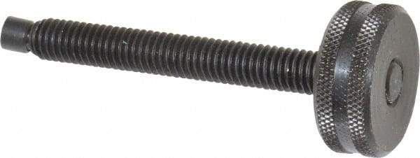 Vlier - 3/8-16 Knurled Shoulderless Swivel Pad Tip Steel Thumb Screw - 3-1/2" OAL, 1-1/4" Head Diam x 1/2" Head Height, Black Oxide Finish - USA Tool & Supply