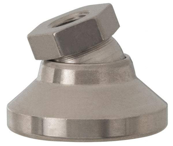 Vlier - 4500 Lb Capacity, 5/8-11 Thread, 1-1/4" OAL, Stainless Steel Stud, Tapped Pivotal Socket Mount Leveling Pad - 2-1/2" Base Diam, Elastomer Pad, 7/8" Hex - USA Tool & Supply