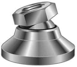 Vlier - 22000 Lb Capacity, 1-8 Thread, 1-7/8" OAL, Stainless Steel Stud, Tapped Pivotal Socket Mount Leveling Pad - 4" Base Diam, Stainless Steel Pad, 1-3/8" Hex - USA Tool & Supply