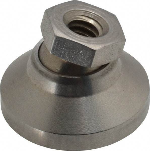 Vlier - 1100 Lb Capacity, 1/4-20 Thread, 45/64" OAL, Stainless Steel Stud, Tapped Pivotal Socket Mount Leveling Pad - 1" Base Diam, Stainless Steel Pad, 1/2" Hex - USA Tool & Supply