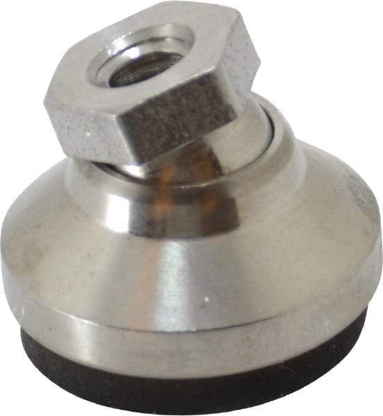 Vlier - 800 Lb Capacity, 1/4-20 Thread, 45/64" OAL, Stainless Steel Stud, Tapped Pivotal Socket Mount Leveling Pad - 1" Base Diam, Elastomer Pad, 1/2" Hex - USA Tool & Supply