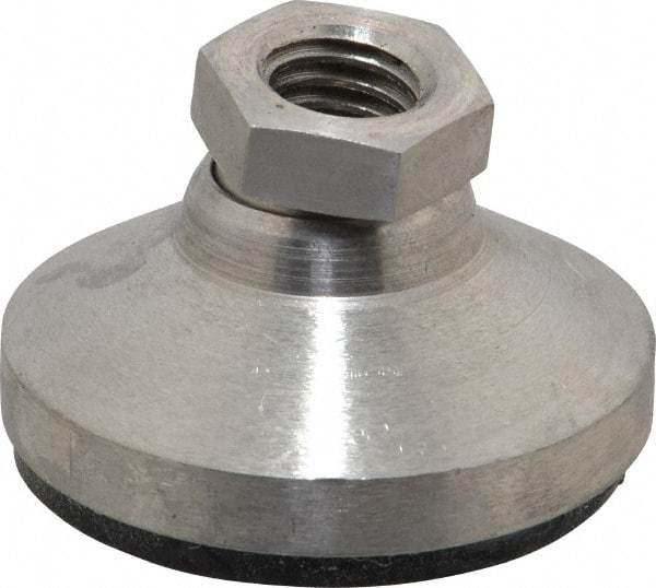 Vlier - 3750 Lb Capacity, 1/2-13 Thread, 1-1/8" OAL, Stainless Steel Stud, Tapped Pivotal Socket Mount Leveling Pad - 1-7/8" Base Diam, Elastomer Pad, 3/4" Hex - USA Tool & Supply