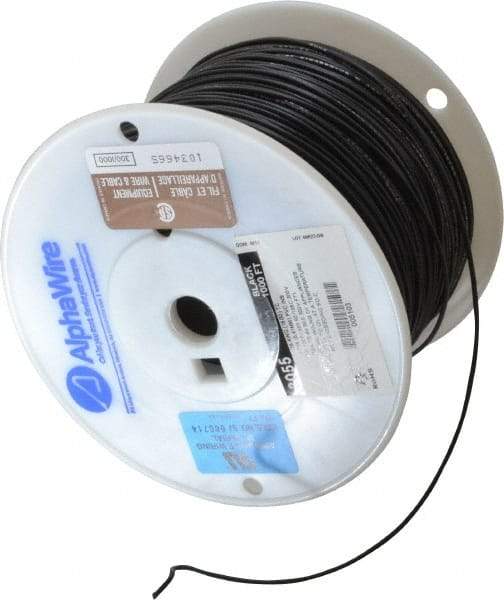 Alpha Wire - 18 AWG, 16 Strand, 305 m OAL, Tinned Copper Hook Up Wire - Black PVC Jacket, 0.079" Diam - USA Tool & Supply